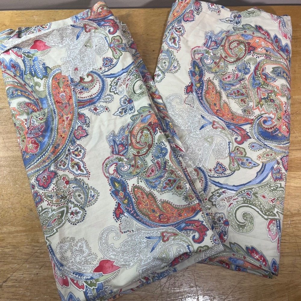 Chaps Home Curtain Panels 42x84 Coral Sands Multi Paisley 100% Cotton Vtg